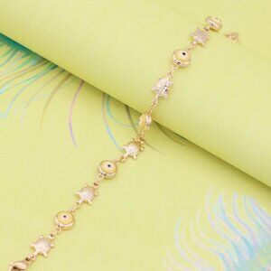 "Rose Gold Turtle & Yellow Evil Eye Bracelet, Cute Protective Design, XPBL0744